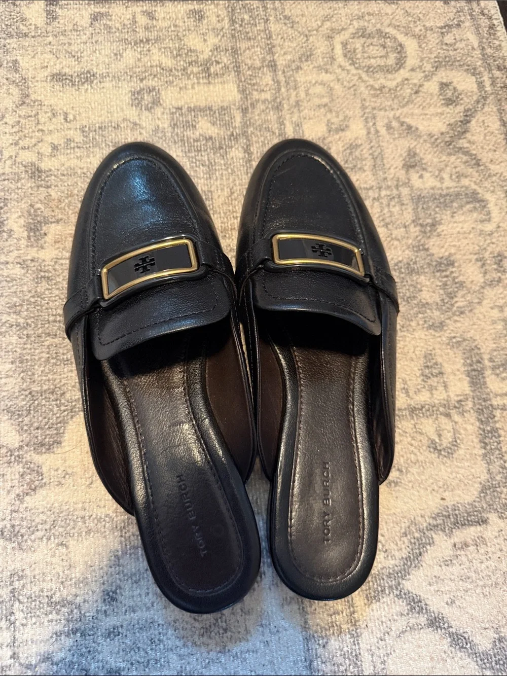 Tory Burch Georgia Backless Mule Loafer Black Leather Size 9